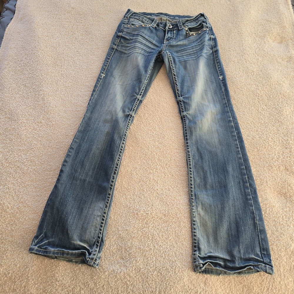 Cowgirl Tuff Wing & A Prayer Bootcut Jeans Studded Embroidered Womens Sz 28 X 33